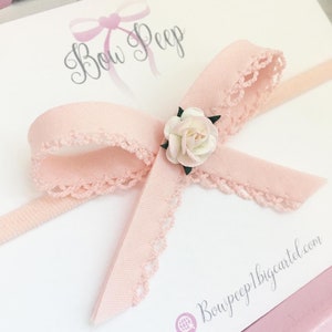 Pretty pink hand tied ribbon bow, ribbon bow, bows for babies, hair clips, bows on elastic, frill edged bow, flower bow, dainty bow, bows