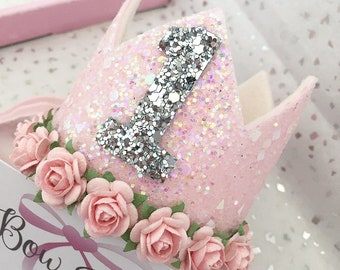 誕生日の王冠、パーティーの王冠、1歳の誕生日の王冠、パーティーハット、プリンセスの王冠、ケーキスマッシュの写真撮影用小道具、ピンクの王冠、赤ちゃんの1歳の誕生日の王冠