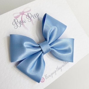 Blue hair bow, satin hair bow, hair bows, girls hair bows, satin bows for girls, sky blue hair bow, hair clip, blue hair bows