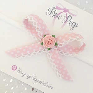 Spotty bow, polka dot bow, dotty bow, pink bow, hand tied bow, ribbon bow, frill bow, baby bow