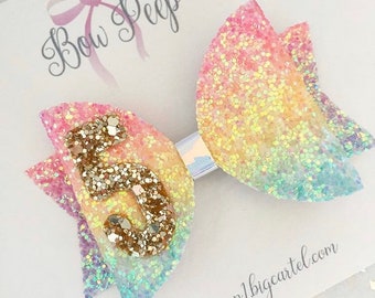 Rainbow birthday bow, any age available, rainbow bow, gift ideas for girls birthday, rainbow baby bow, birthday bow