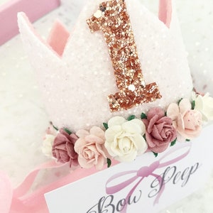 Birthday crown, dusty pink and rose crown birthday crown, any age available, party crown, party hat, 1st birthday crown, rose gold crown