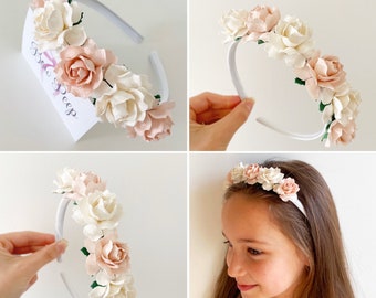 Flower girl headband, satin headband, flower girl headpiece, bridesmaid headband, headband, white headband, ivory headband, flower girl