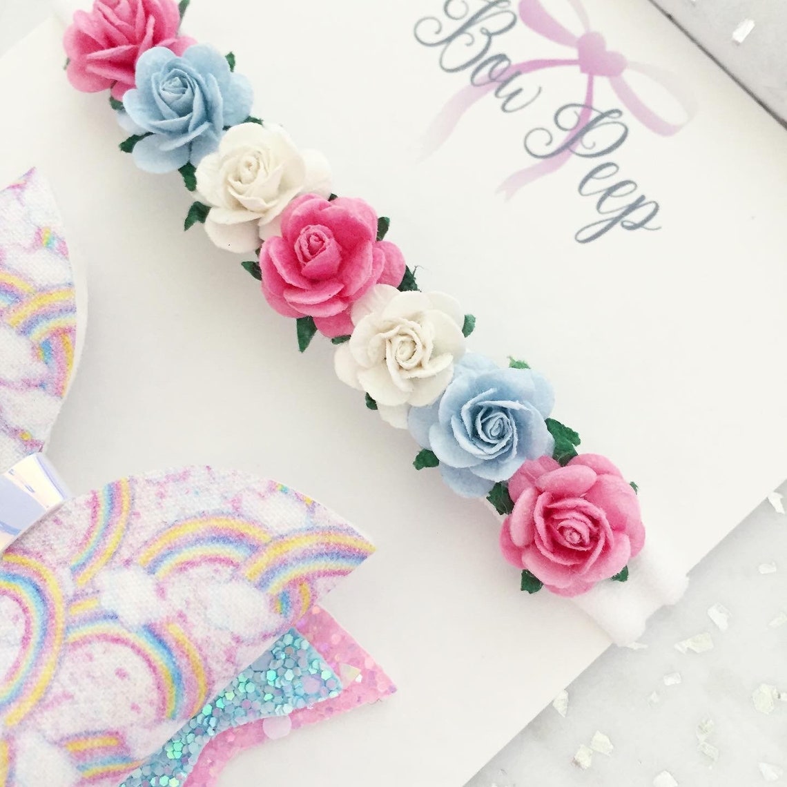 Rainbow Hair Bow Flower Girl Headband Hair Bows in the Uk Etsy