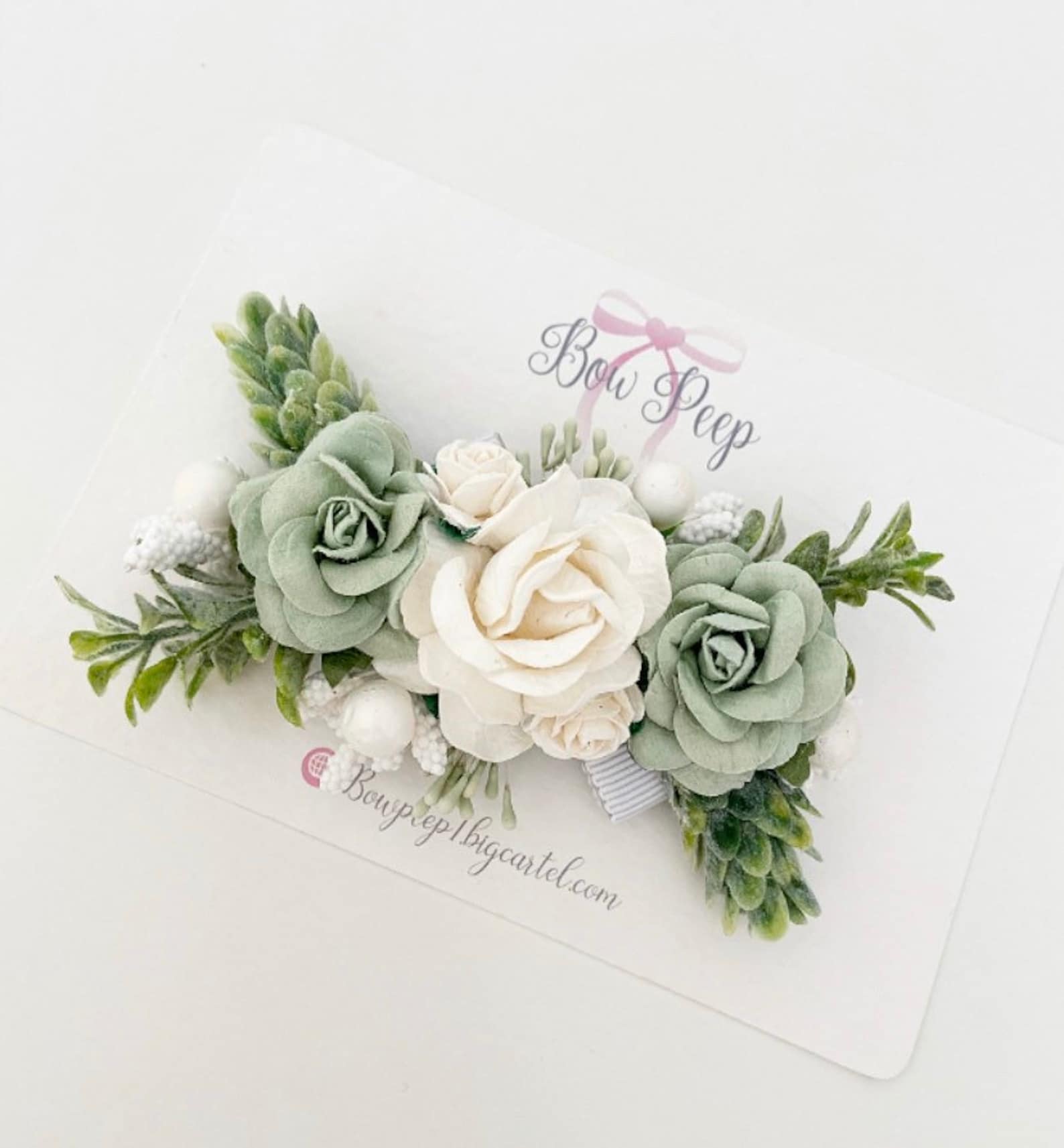 Flower Girl Hair Piece Sage Green Hair Clip Ivory Flower - Etsy