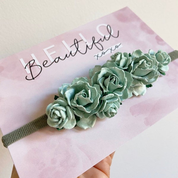 Sage green headband, baby headband, flower headband, sage green flower headband, flower crown, headband for babies, newborn headband