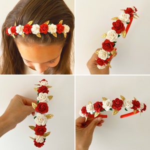 Christmas headband, flower headband, girls headband, red headband, flower girl headband, satin headband, headband for girls
