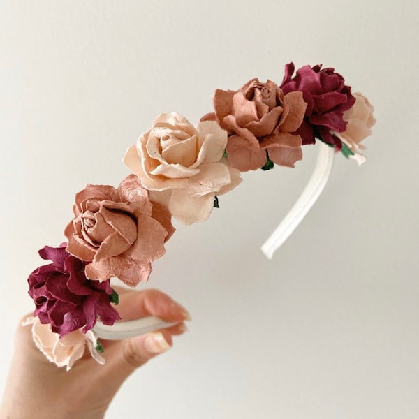 Girls flower headband, flower headband, girls headband, boho flower headband, flower girl headband, ivory headband, flower girl headband