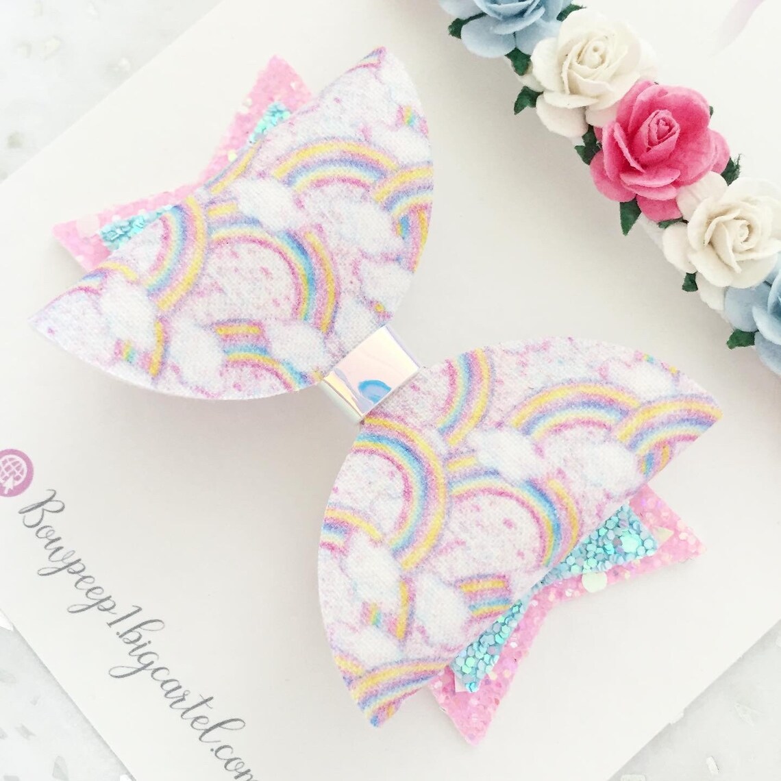 Rainbow Hair Bow Flower Girl Headband Hair Bows in the Uk Etsy