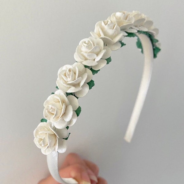 Ivory satin headband, ivory headband, ivory aliceband, flower girl headband, headband, flower girl, flower girl gift, small flower headband