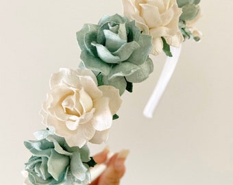 Sage green headband, sage green flower headband, flower headband, flower girl headband, flower girl, flowergirl flower crown, flower crown