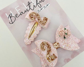 Birthday hair bow, 2nd birthday, age 2 hair bow, birthday accessories, 3rd birthday, 1st birthday, snap clips, birthday 2nd hair bow