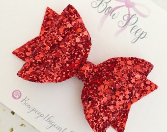 Red glitter hair bow, red hair bow, red bows, Valentine’s Day hair bow, school hair bows, red sparkly hair bow, girls hair bows