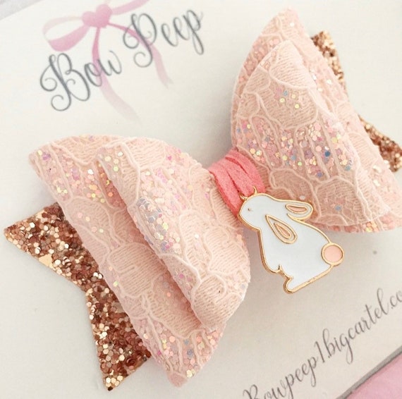 Easter hair bow, bunny hair bow, rose gold hair bow, bows for Easter, bunny bow, white rabbit hair bow, Easter bow, hair bow for girls, bows
