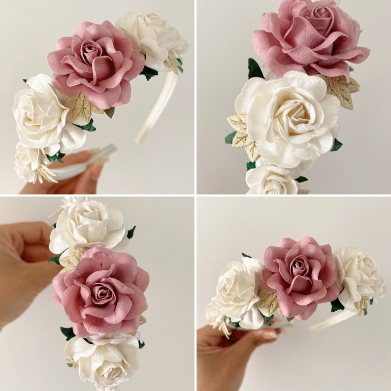 Dusty pink headband, flower girl headband, ivory headband, satin headband, aliceband for girls, blush pink headband, flower girl, dusky pink image 2