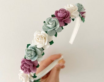 Sage green flower headband, flower girl headband, bridesmaid headband, toddler headband, girls flower headband, ivory headband