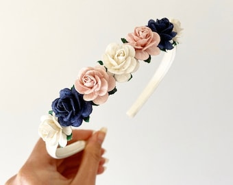 Flower girl headband, flower headband, boho flower crown, ivory headband, flower girls headband, aliceband, bridesmaid headband, bridesmaid