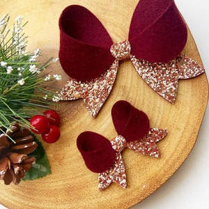 Christmas hair bows, burgundy hair bow, rose gold hair bow, rose gold bows, girls hair bow, glitter hair bow, baby hair bow