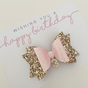 All ages available, birthday hair bow, birthday bows, pink glitter hair bow, pink birthday bow, 1st birthday hair bow, 2nd birthday, bows