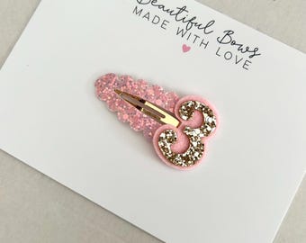 Age 1 birthday hair clip, 1st birthday, first birthday gift, birthday clip, birthday hair bow, age 3 hair bow, pink baby clip