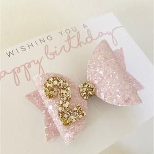Birthday hair bow, girls birthday bow, birthday hair clip, pink birthday bow, 2nd birthday bow, 3rd birthday hair bow, 1st birthday bow