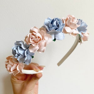 Satin Stirnband Elfenbein, Mädchen Stirnband, Blumen Stirnband, Mädchen Blumen Stirnband, rosa Blumen Stirnband, blau Blumen Stirnband, Blumenmädchen
