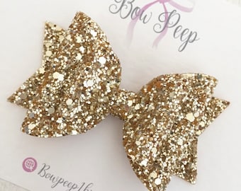 Gold glitter hair bow, Christmas hair bow, hair bow for girls, gold hair bow, sparkly hair bow, stocking fillers, glitter bow, gold bow