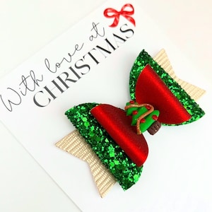 Lazo navideño para el pelo, lazo de Navidad, lazo para el pelo con forma de árbol de Navidad, lazo brillante para el pelo, lazo para niñas, lazo para el pelo para niñas, detalle para la bota navideña, lazo