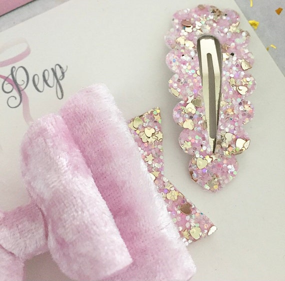 Set of Two Hair Bows, Snapclip, Hair Bow, Velvet Hair Now