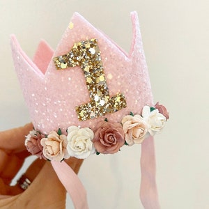 Birthday crown, glitter birthday crown, pink birthday crown, crown, party hat, 1st birthday, 1st birthday hat, 1st birthday crown,