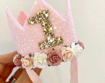 Birthday crown, glitter birthday crown, pink birthday crown, crown, party hat, 1st birthday, 1st birthday hat, 1st birthday crown,