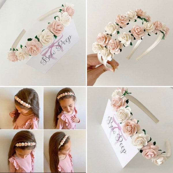Flower girl headband, flower girl hair accessories, bridesmaid hair piece, flowergirl gift, wedding hair accessories, small flower headband