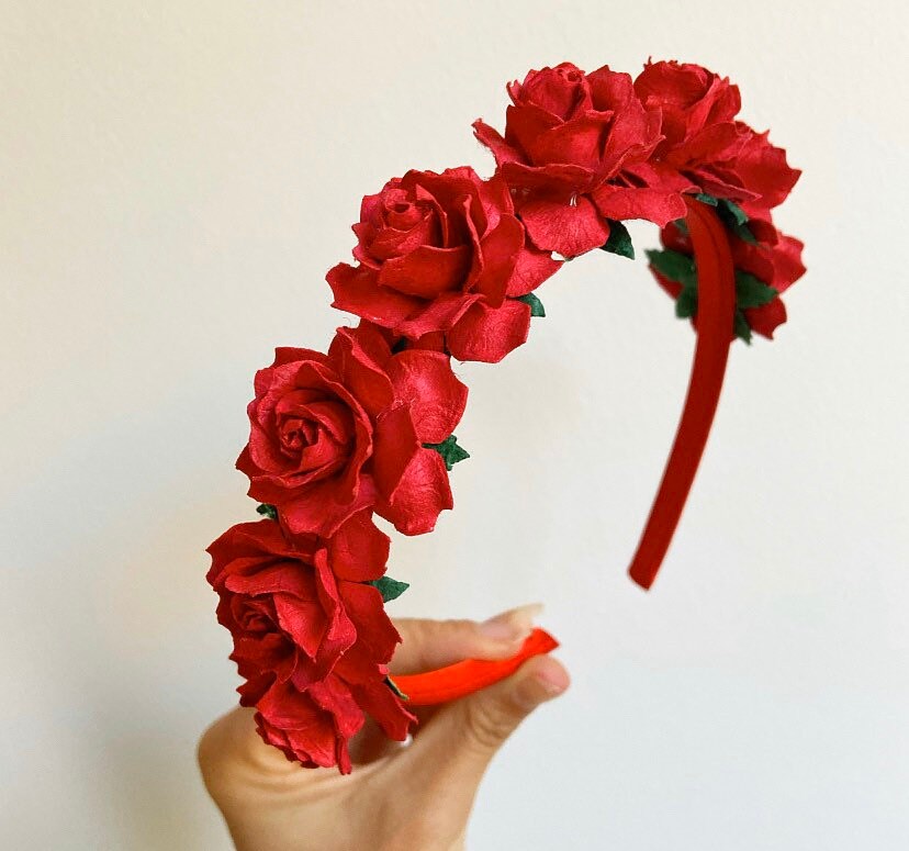 Red Flower Headband, Red Satin Headband, Flower Girl  display picture 3