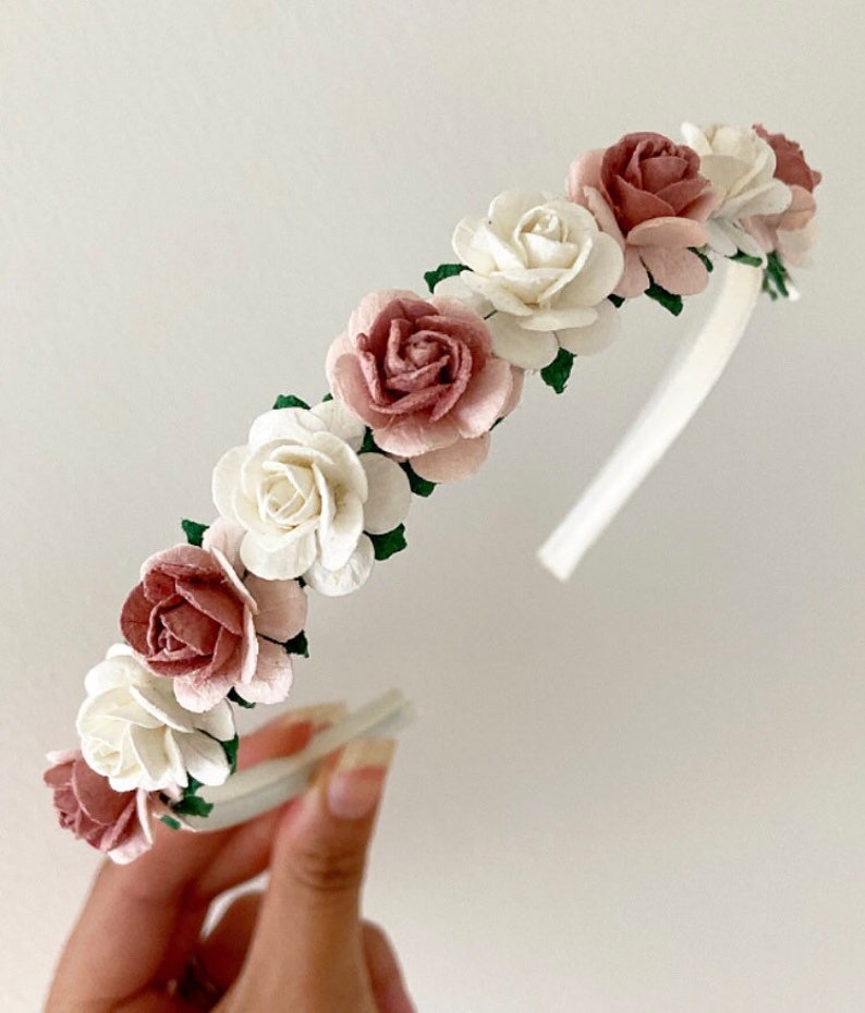 Dusty pink headband, ivory satin headband, flower girl headband, flower headband, girls headband, girls aliceband, pink headband image 5