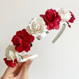 Red flower headband, flower headband, ivory headband, flower headband, girls headband, toddler headband, flower girl headband, Aliceband
