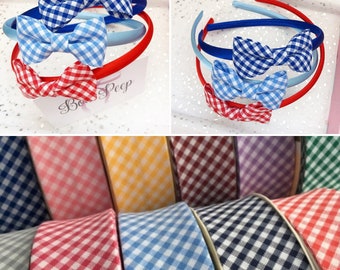 School bows, headband for school, gingham Alice band, school hair bows, school headband, Alice band, headband for girls