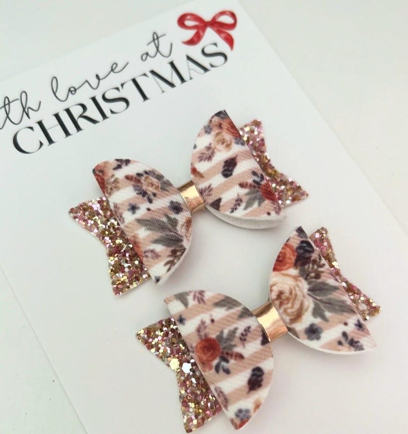 Fall bows, autumn bows, set of bows, baby bows, bows on clips, hair bows, floral bows, pigtail bow, pigtails, gifts for girls image 2