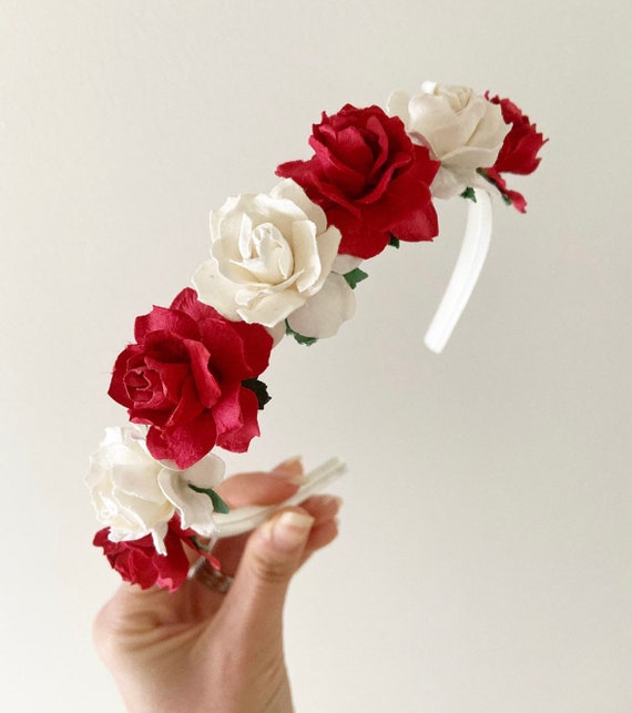 Red Flower Headband, Flower Headband, Ivory Headband, Flower  display picture 1