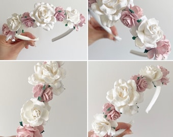 Bloemenhoofdband, blush roze bloemenhoofdband, hoofdband bloemenmeisje, kinderhoofdband, hoofdband meisjes, haaraccessoire bloemenmeisje, aliceband