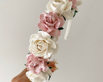 Bloemenmeisje hoofdband, ivoorkleurige hoofdband, blush roze hoofdband, bloemenmeisje aliceband, bloemenmeisje, boho hoofdband, bloemenhoofdband, aliceband