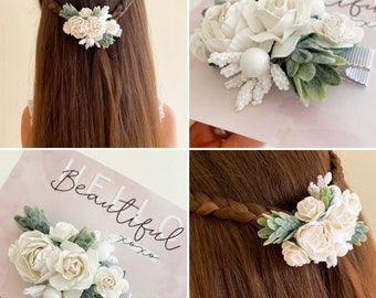 Girls flower clip, ivory flower clip, flower girl hair clip, wedding hair accessories, bridesmaid hair clip, wedding hair clip, child’s clip