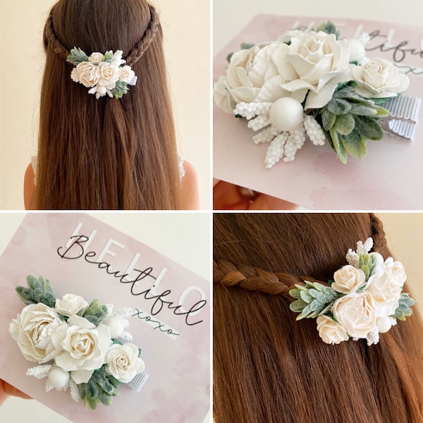 Girls flower clip, ivory flower clip, flower girl hair clip, wedding hair accessories, bridesmaid hair clip, wedding hair clip, child’s clip