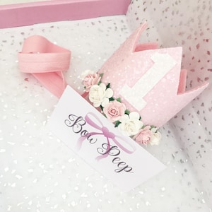 Girls birthday crown, all ages available, pink birthday crown, party hat, cake smash props, 1st birthday crown, crown, glitter crown