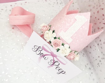 Girls birthday crown, all ages available, pink birthday crown, party hat, cake smash props, 1st birthday crown, crown, glitter crown