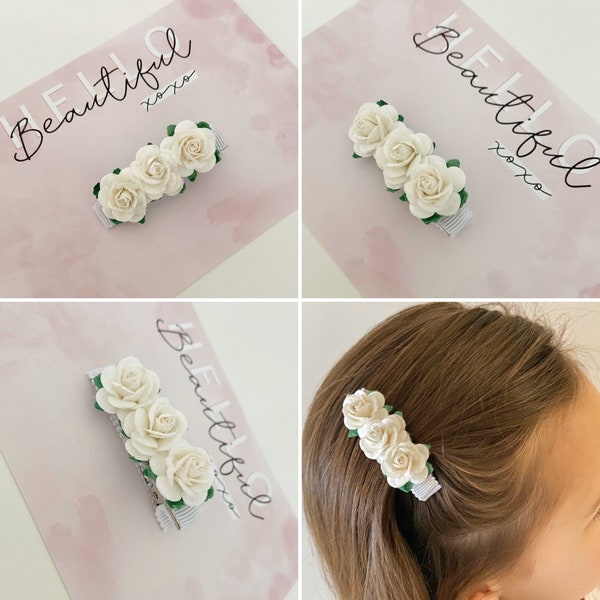 Flower hair clip, ivory hair clip, white hair clip, lined hair clip, flower girl hair clip, bridesmaid hair clip, flower hair clip, bridal