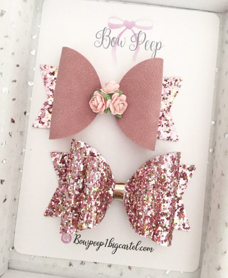 Set of hair bows rose gold hair bow glitter hair bows bows Etsy