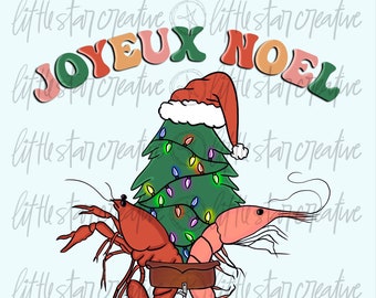 Cajun Christmas Joyeux Noel Sublimation DTF PNG Image- Crawfish & Shrimp Tree (Digital Download)