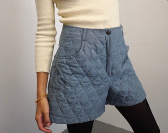 Short matelassé gris bleu des années 80 / short taille haute vintage hiver chaud