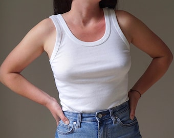 70s 80s Military White Cotton Tank Top / Vintage Deadstock Belgian Army Simple Basics