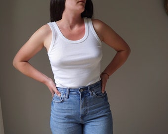 70s 80s Military White Cotton Tank Top / Vintage Deadstock Belgian Army Simple Basics